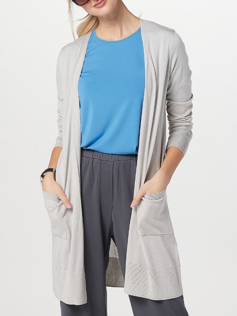Universal Standard - Open Front Long Knee Length Grey Wool Blend Cardigan 18 20
